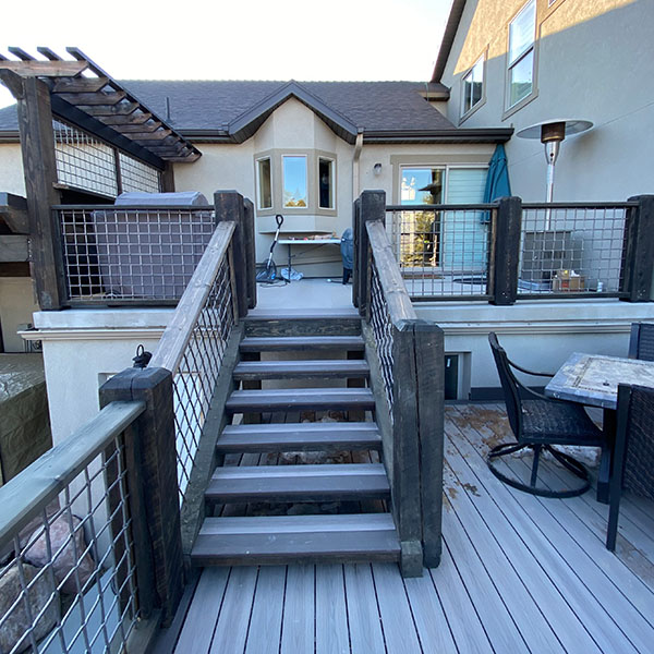 beautiful custom deck in backyard